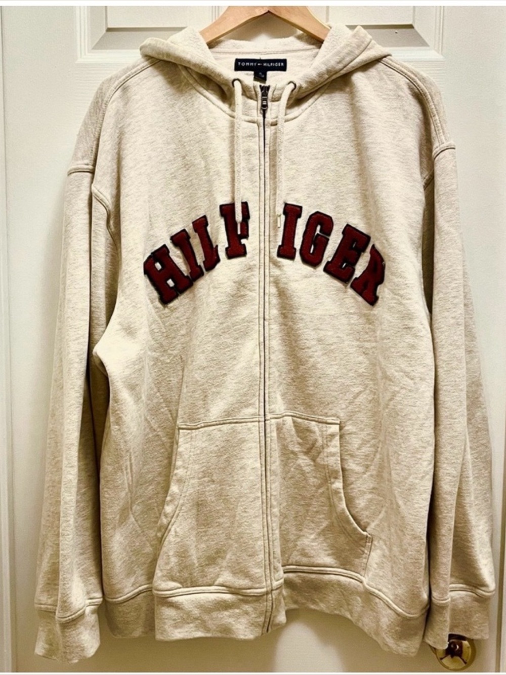 Tommy Hilfiger Logo Zip Hoodie Beige/Cream Size XL